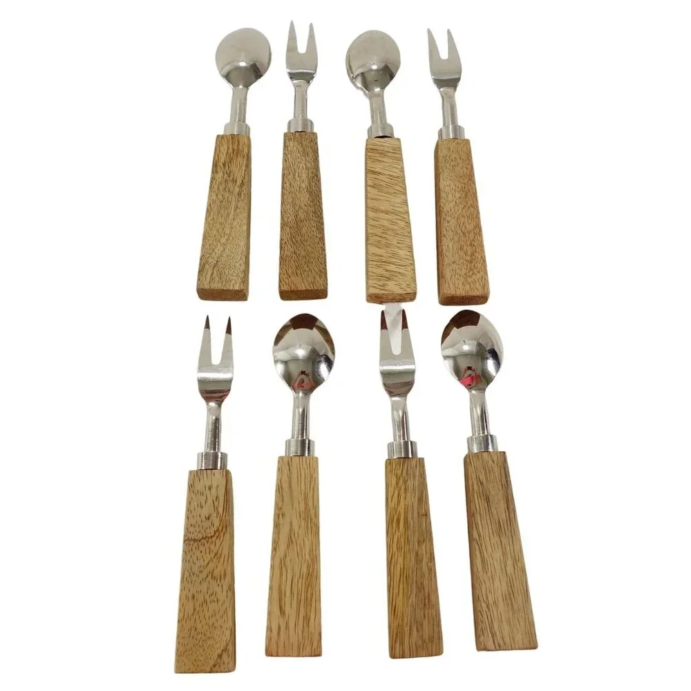 Vintage Fork and‎ Spoon Set Cocktail Appetizer Wood Handle Nautical Design 8 Pc